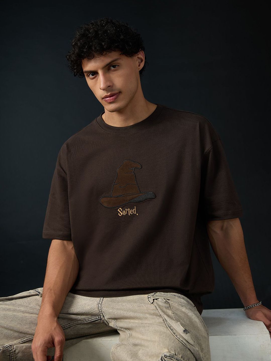The Souled Store The Souled Store Men Oversized Harry Potter Brown Tshirts