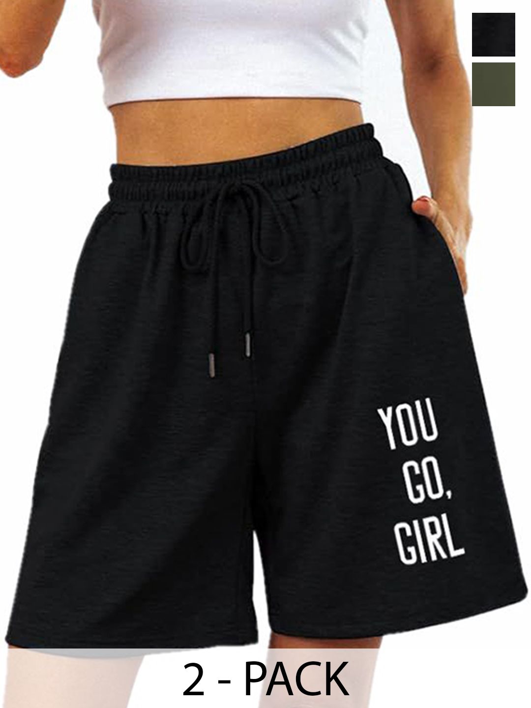 Hotfits Women Pack of 2 Solid Regular Fit Mid-Rise Cotton Above Knee Shorts-picture-10