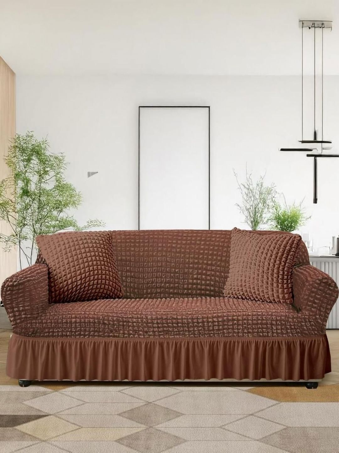 Aura Brown 2 Pieces L-Shaped Sofa Cover With Arms-picture-13