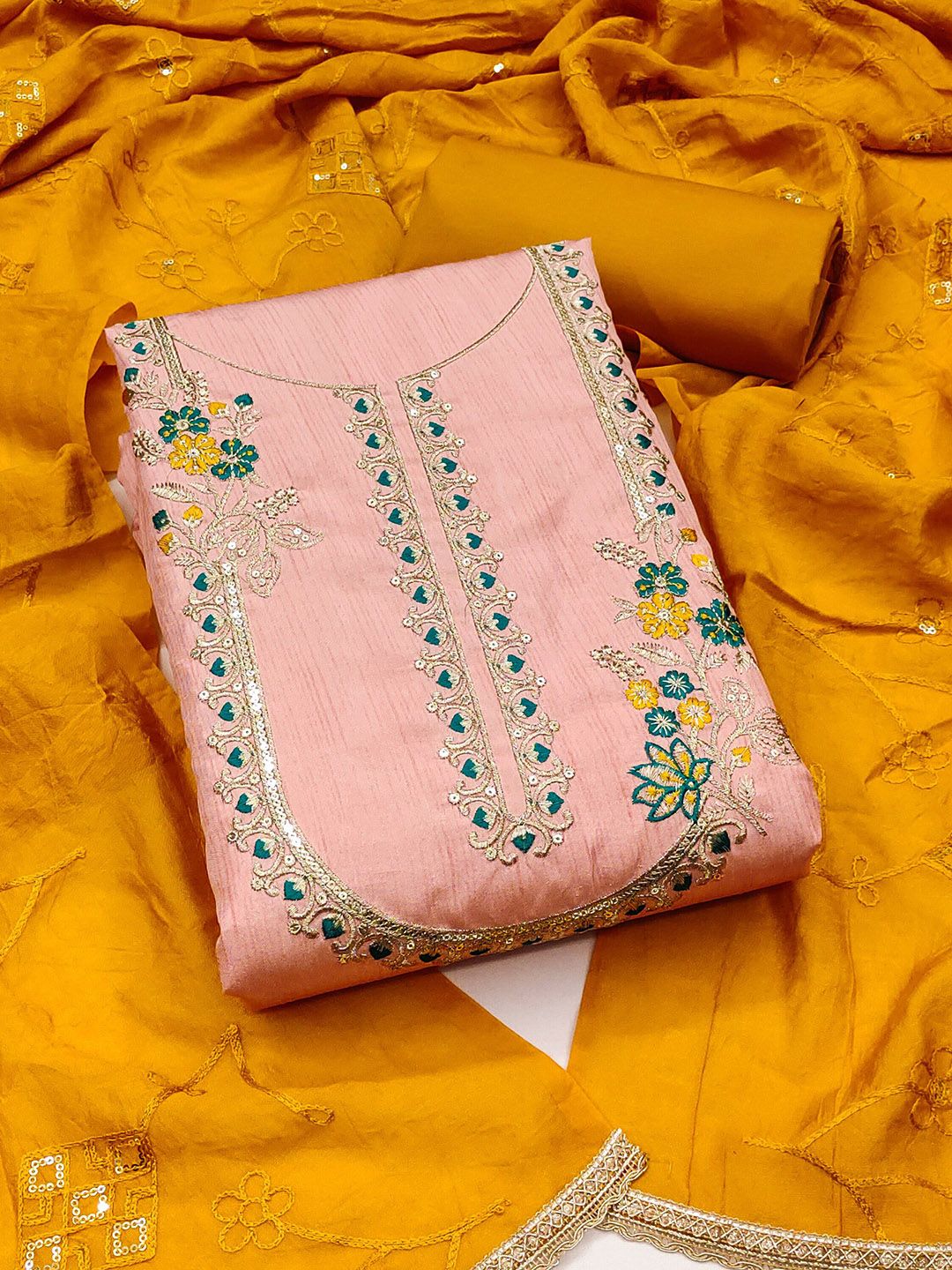 HERE&NOW Floral Embroidered Unstitched Dress Material