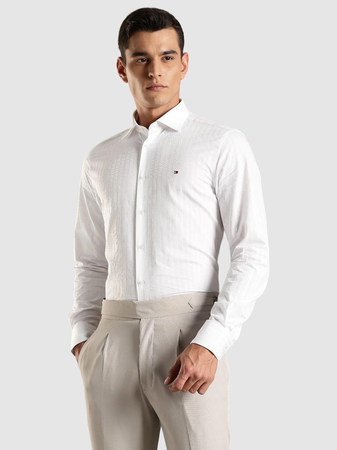 Tommy Hilfiger Textured Spread Collar Cotton Shirt-picture-30