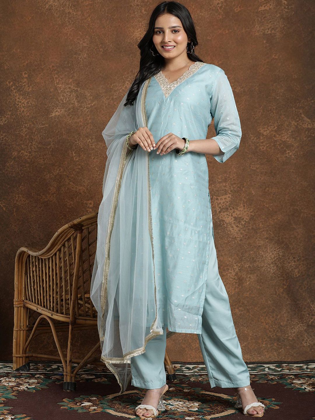 AVANSHEE Women Woven Design Kurta with Trousers & Dupatta-image-14