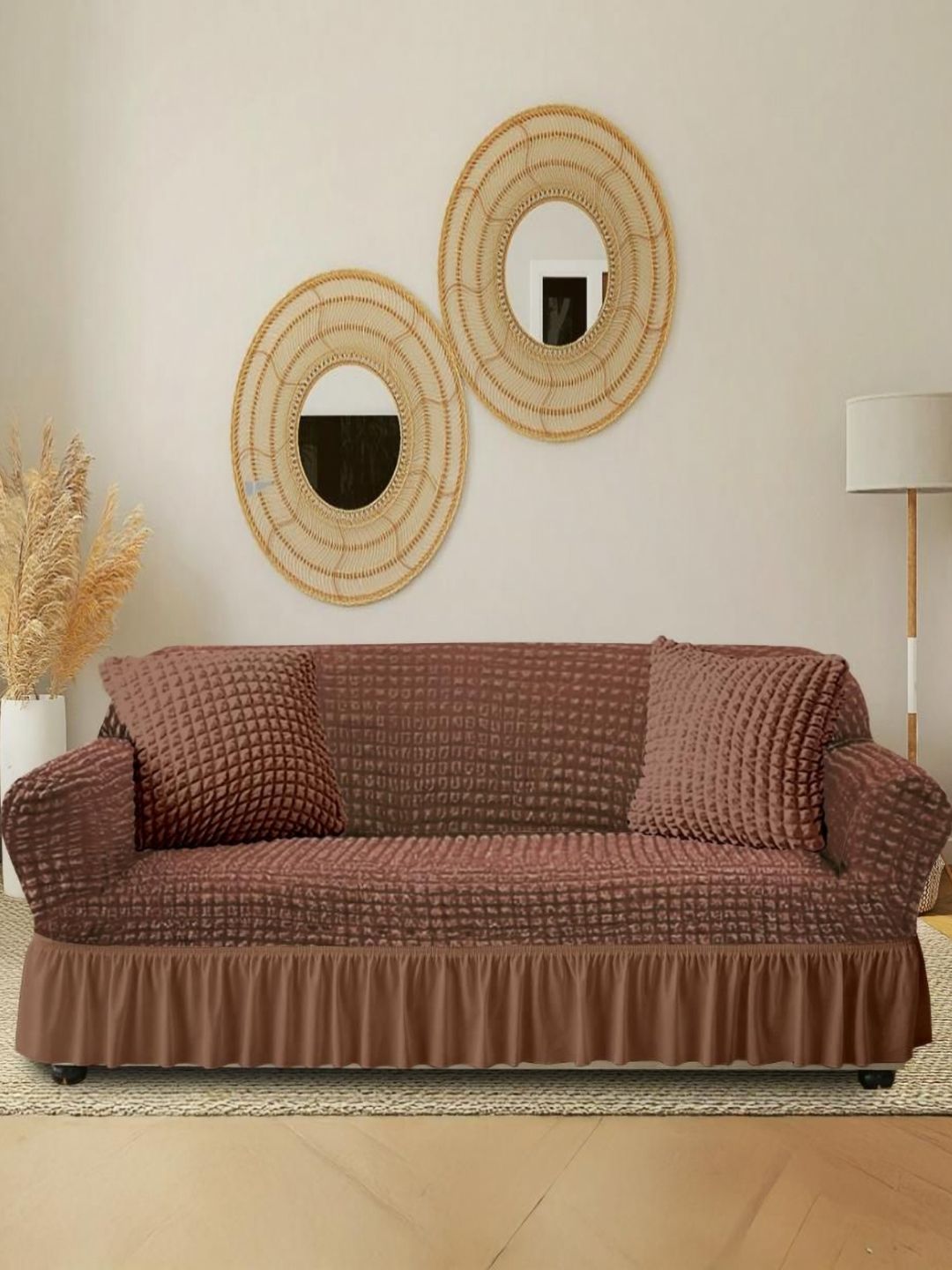 Aura Brown L-Shaped Sofa Cover With Arms-picture-23