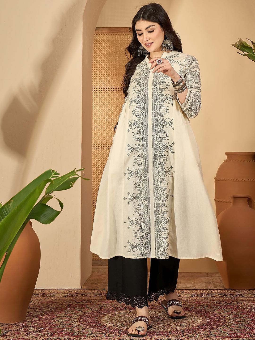 RangDeep Floral Printed Mandarin Collar Pure Cotton Kurta With Trousers-picture-35