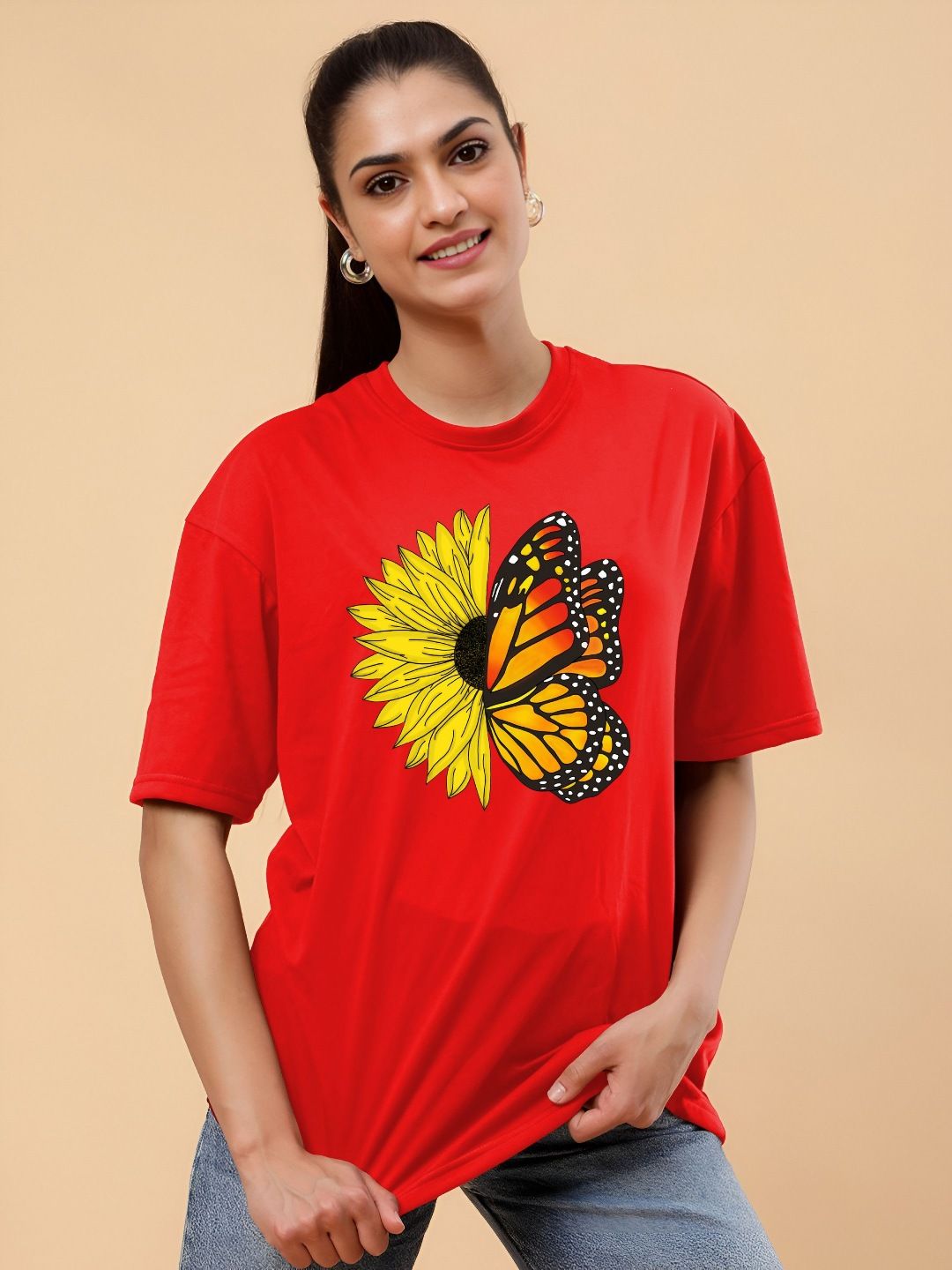 TQH Women Graphic Printed Round Neck Cotton Oversized T-shirt-picture-29