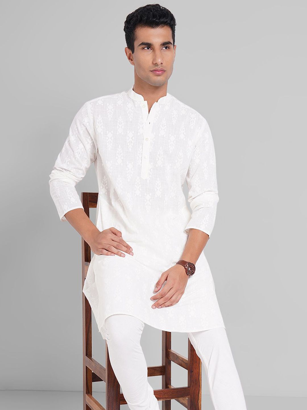 indus route by Pantaloons Abstract Printed Mandarin Collar Cotton Kurta-picture-6