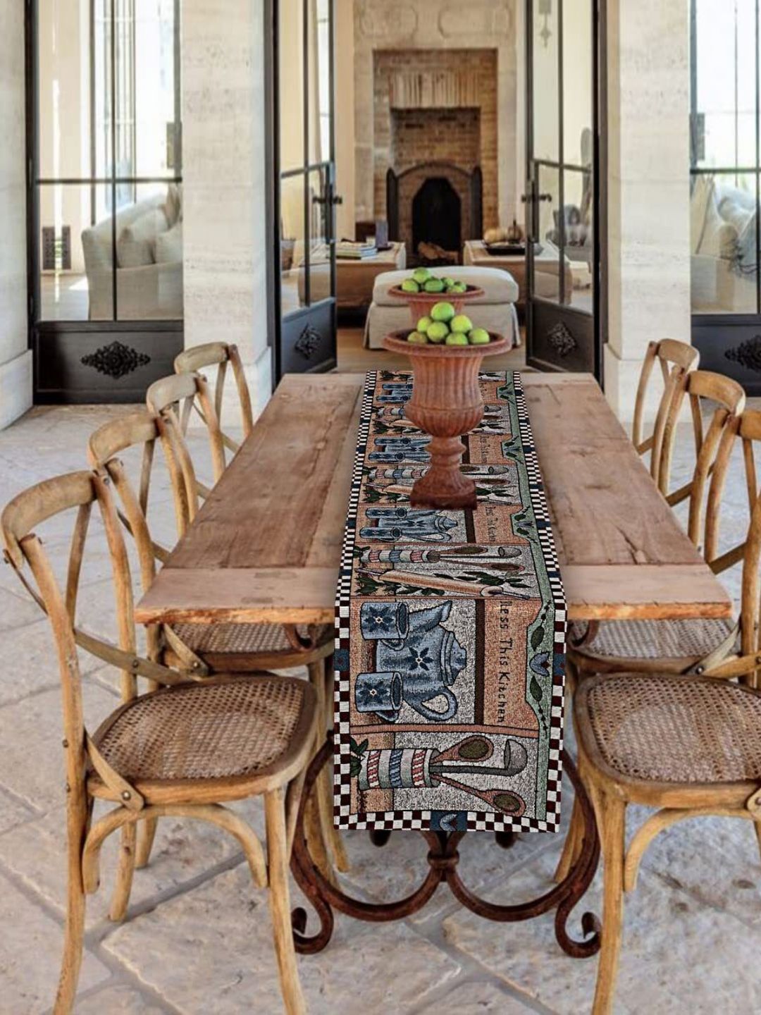 PRAKARTIK Blue & Beige Printed Pure Cotton Durable Table Runner