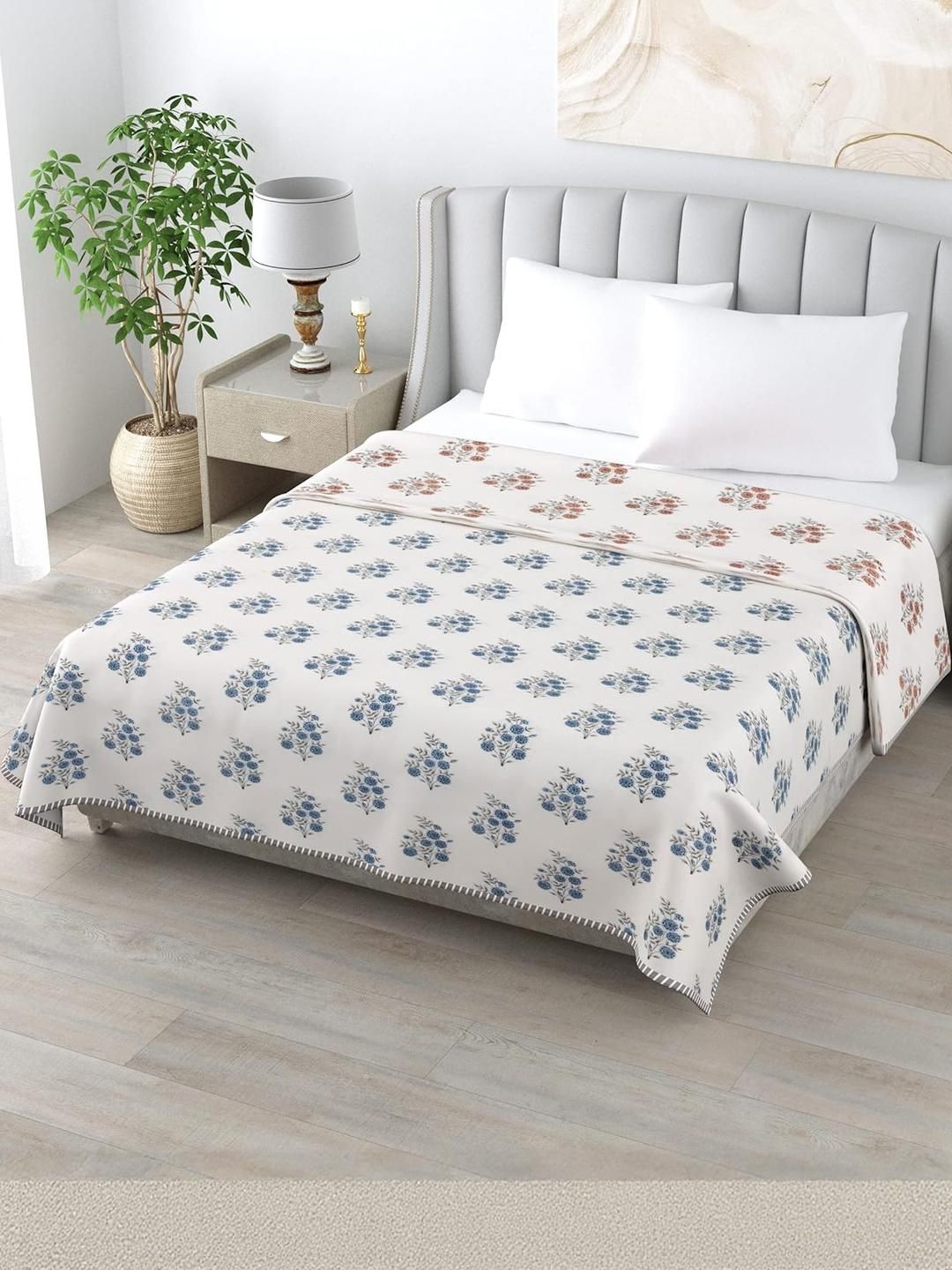 Anadhika Blue Floral AC Room Double Bed Dohar-picture-11