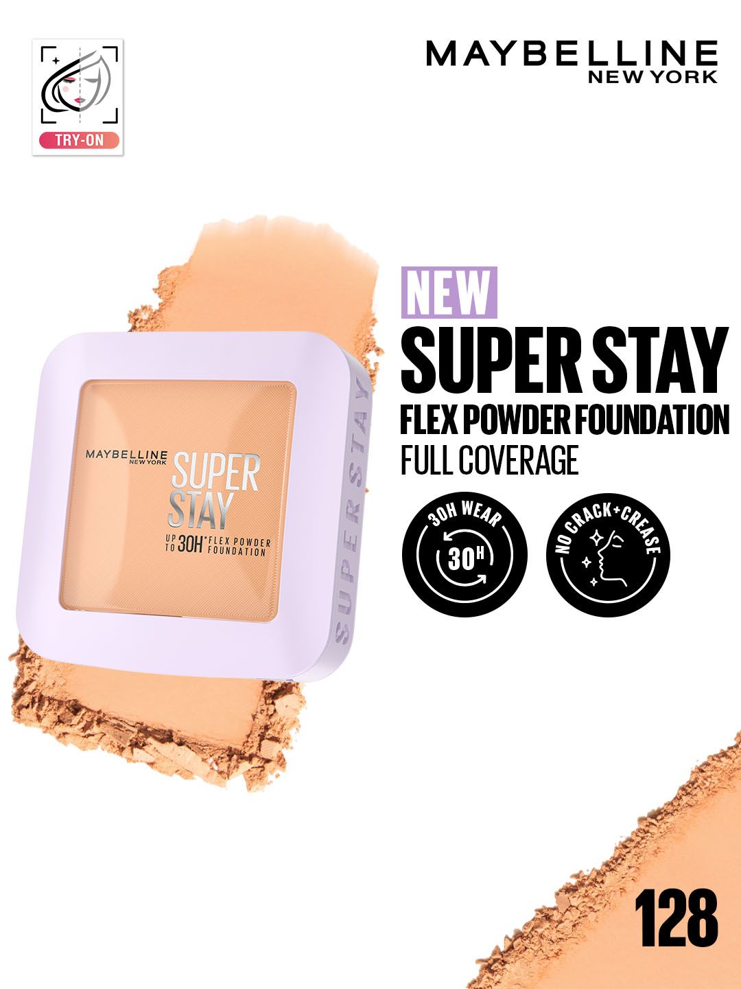 Maybelline New York Super Stay Flex Powder Full Coverage Foundation for Oily Skin 9g - 128