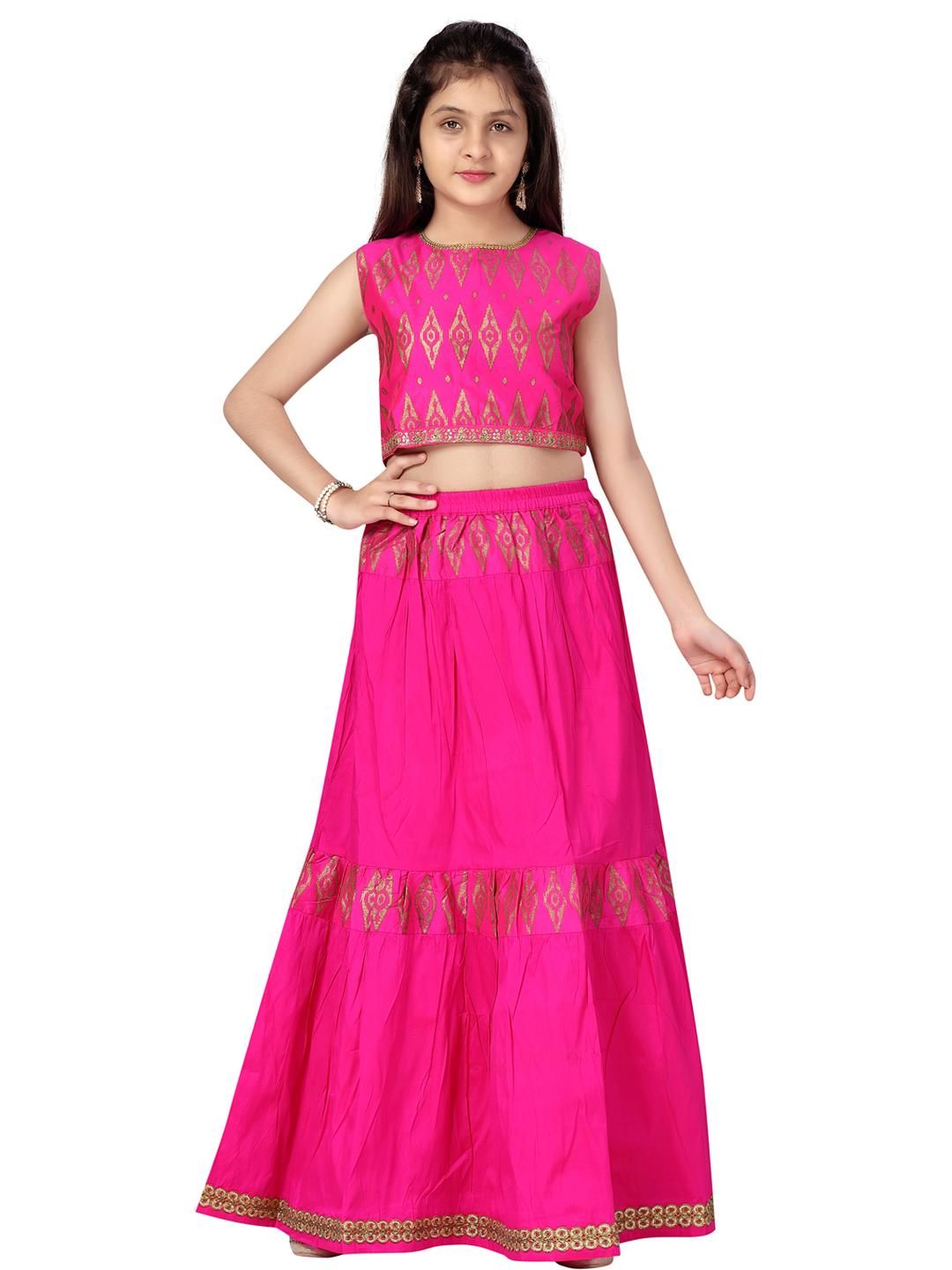 Sangria Girls Pink Silk Lehenga Choli-image-24