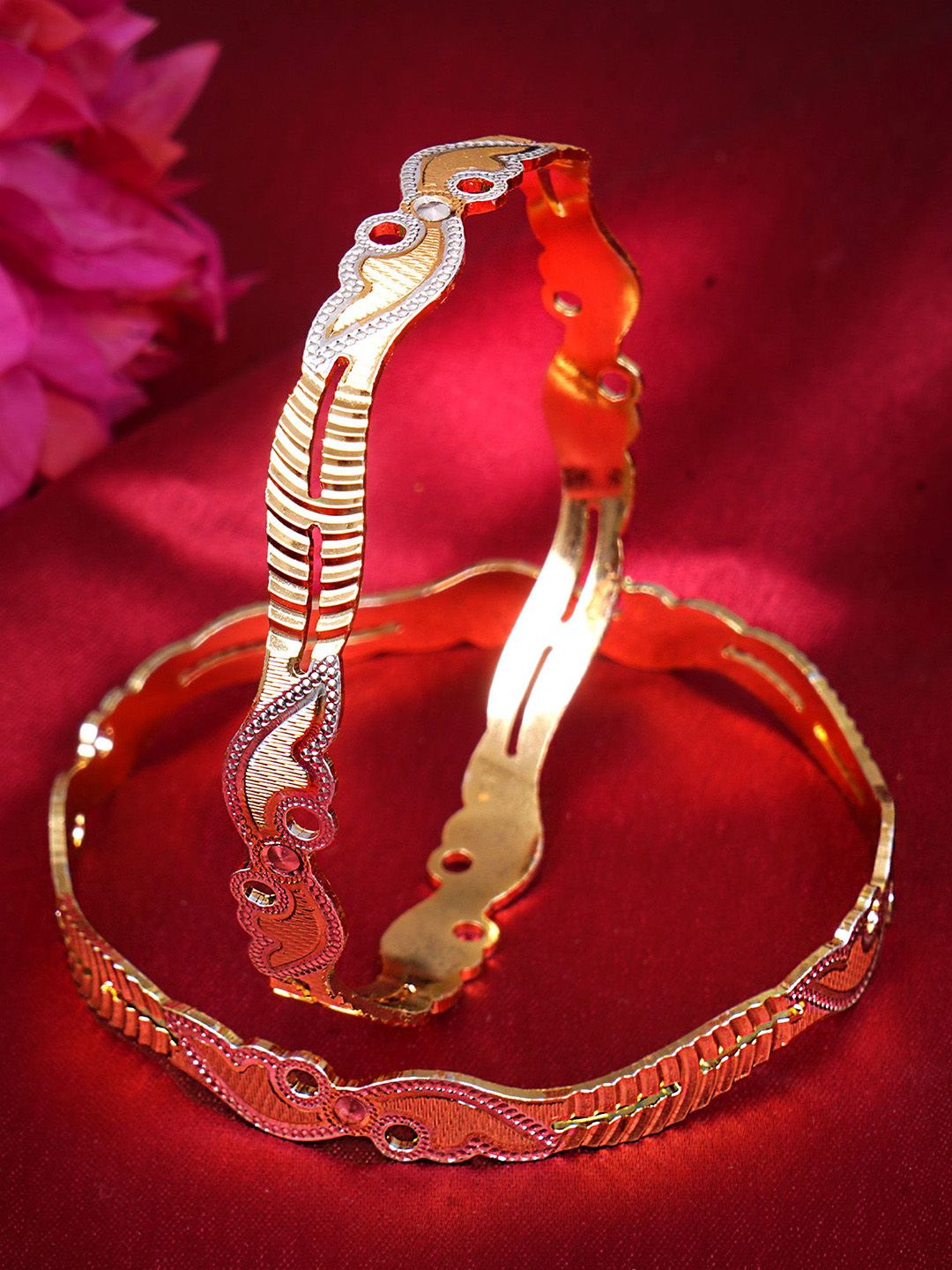 Adwitiya Collection Set Of 2 24CT Gold-plated Handcrafted Bangles-picture-35