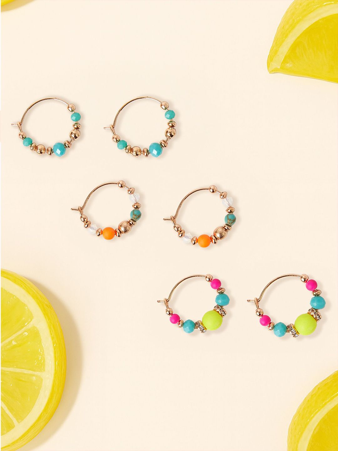 Accessorize Set Of 3 Artificial Beaded Circular Hoop Earrings-picture-24