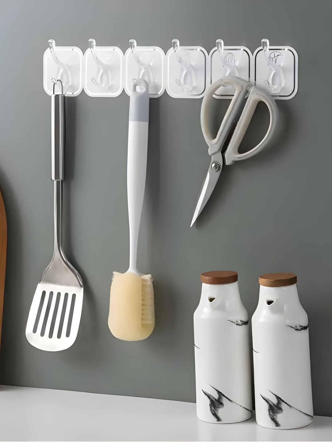upkaranwale 6Pcs White Textured Self Adhesive Wall Hooks