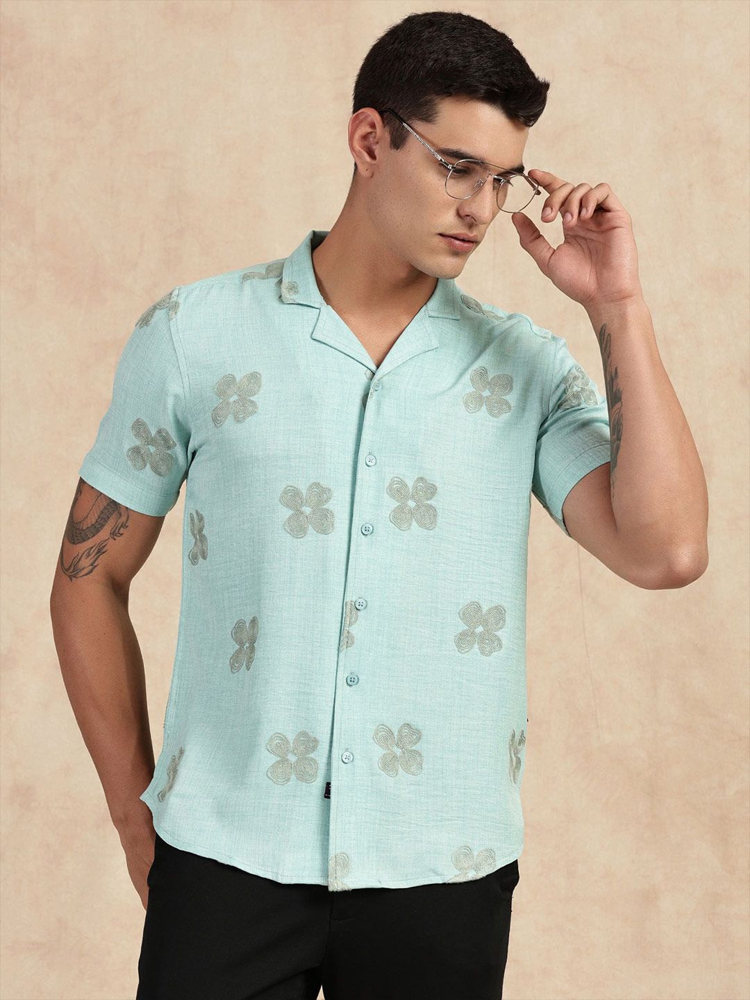 Thomas Scott Men Classic Fit Floral Printed Cuban Collar Casual Shirt-picture-27