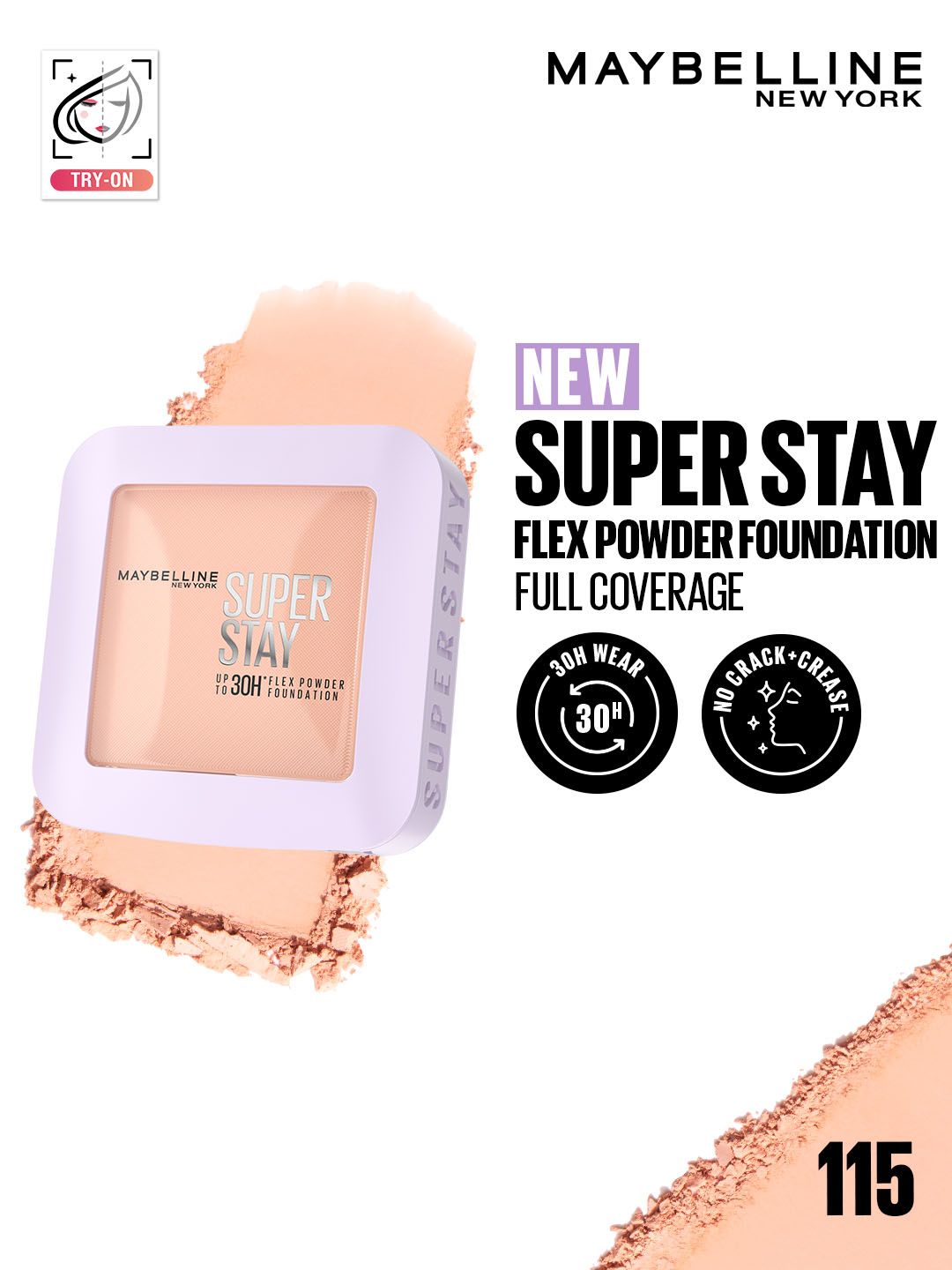 Maybelline New York Super Stay Flex Powder Full Coverage Foundation for Oily Skin 9g - 115-picture-29