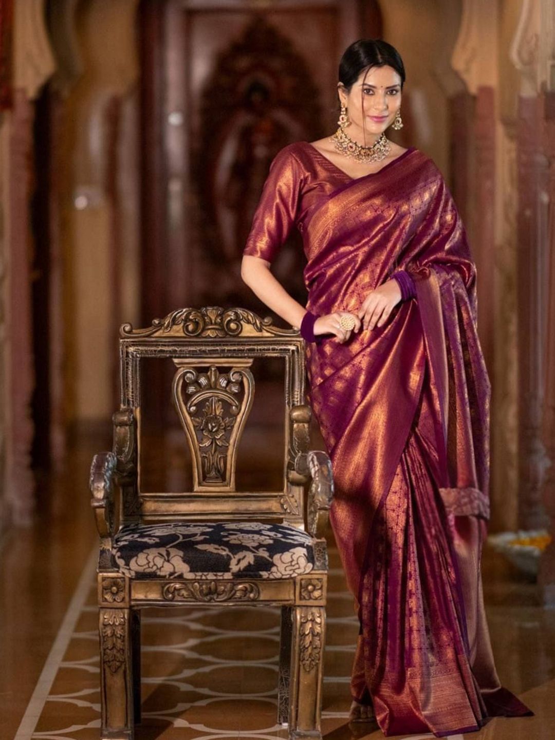 VILLE FASHION Ethnic Motifs Woven Design Zari Banarasi Silk Saree with Blouse Piece-picture-28