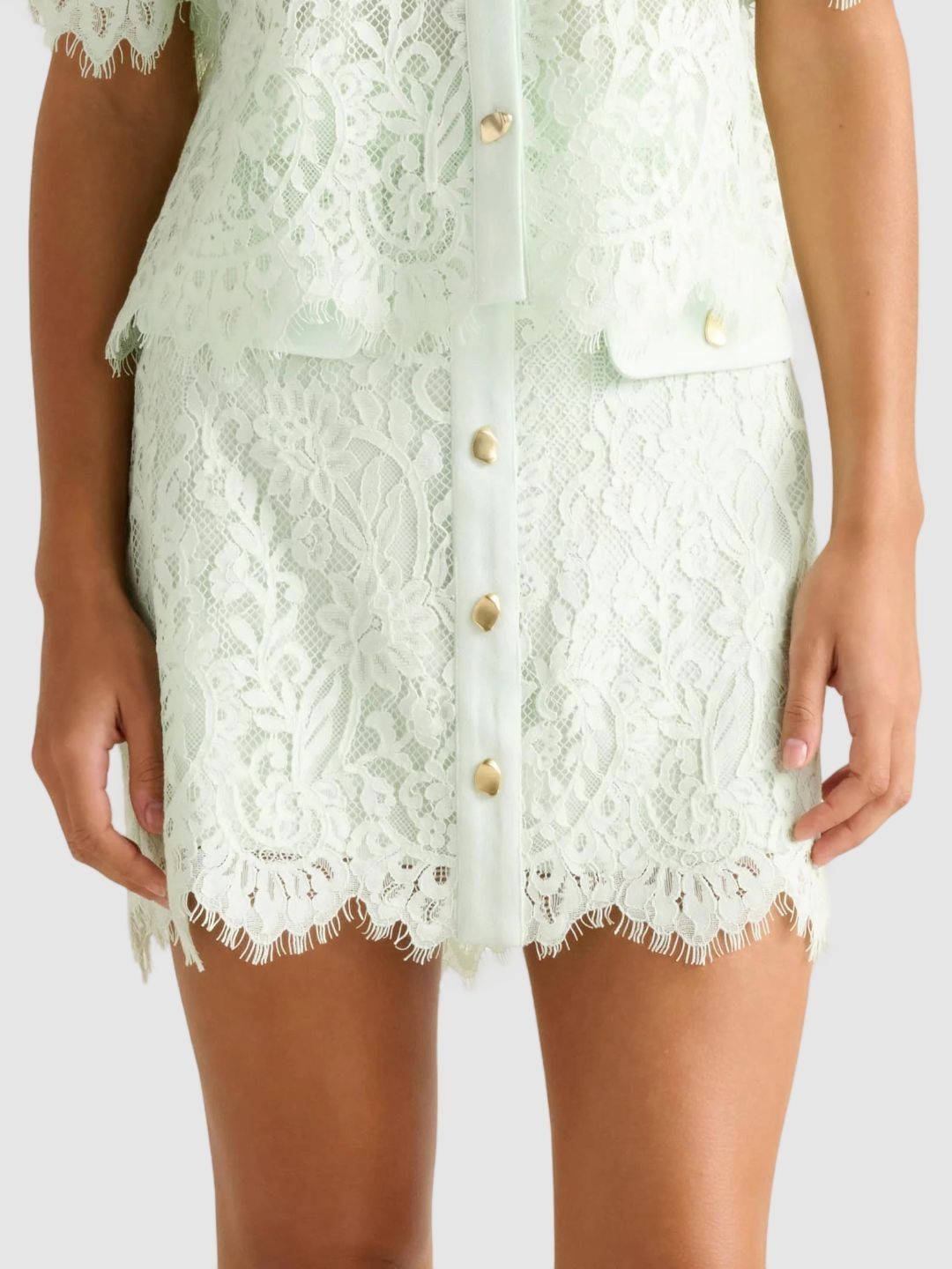 Forever New Self Design Straight Mini Lace Skirt