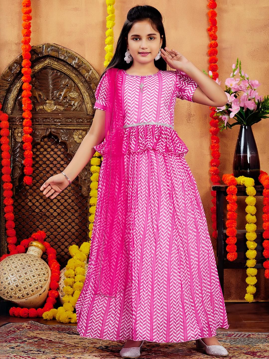 Sangria Girls Pink Poly Georgette Lehenga Choli-picture-17