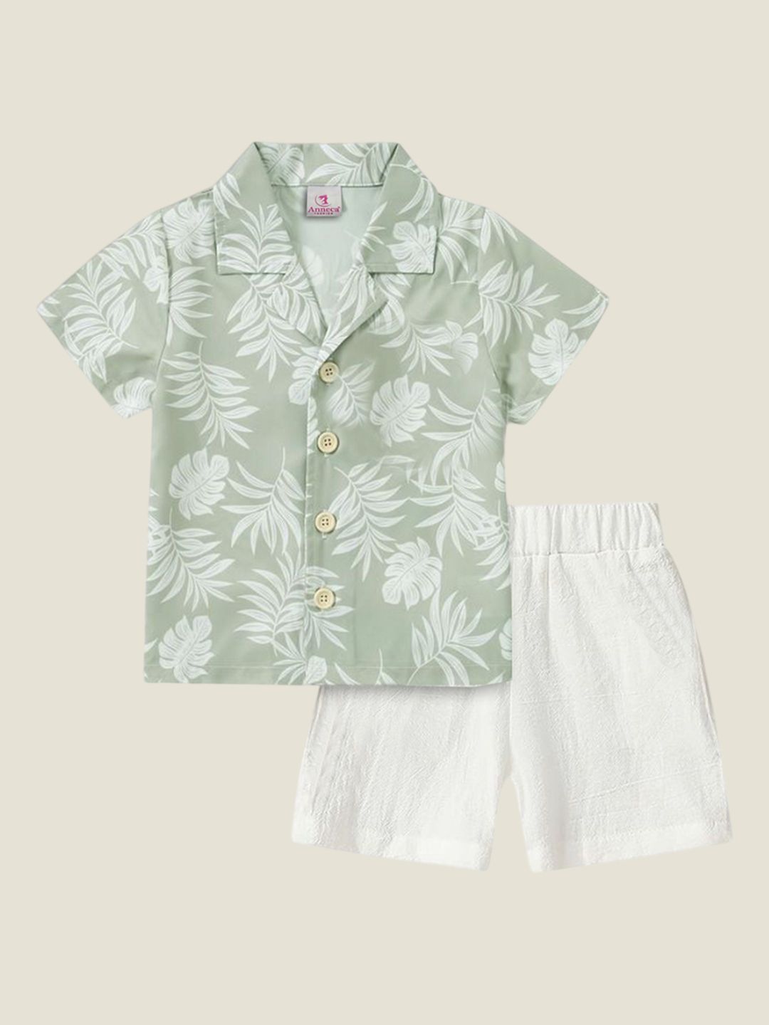 Anneca Kids Tropical Printed Short Sleeves Linen Shirt With Shorts-picture-12