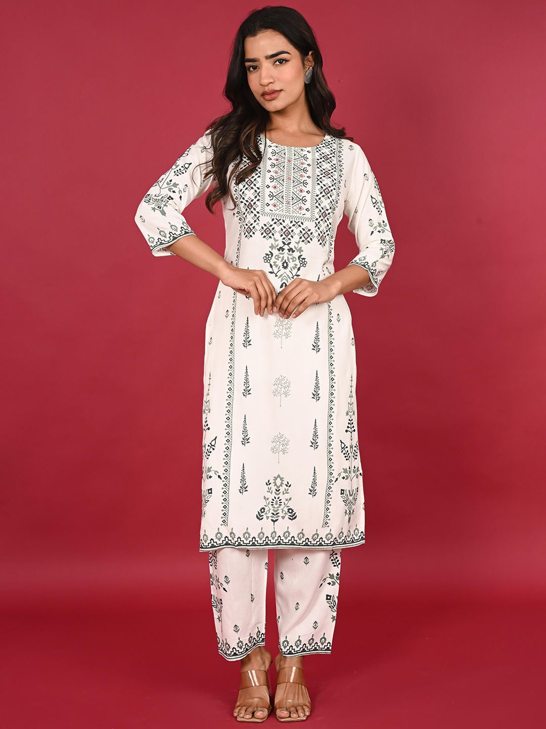 INDULI Ethnic Motifs Printed Straight Kurta With Trouser