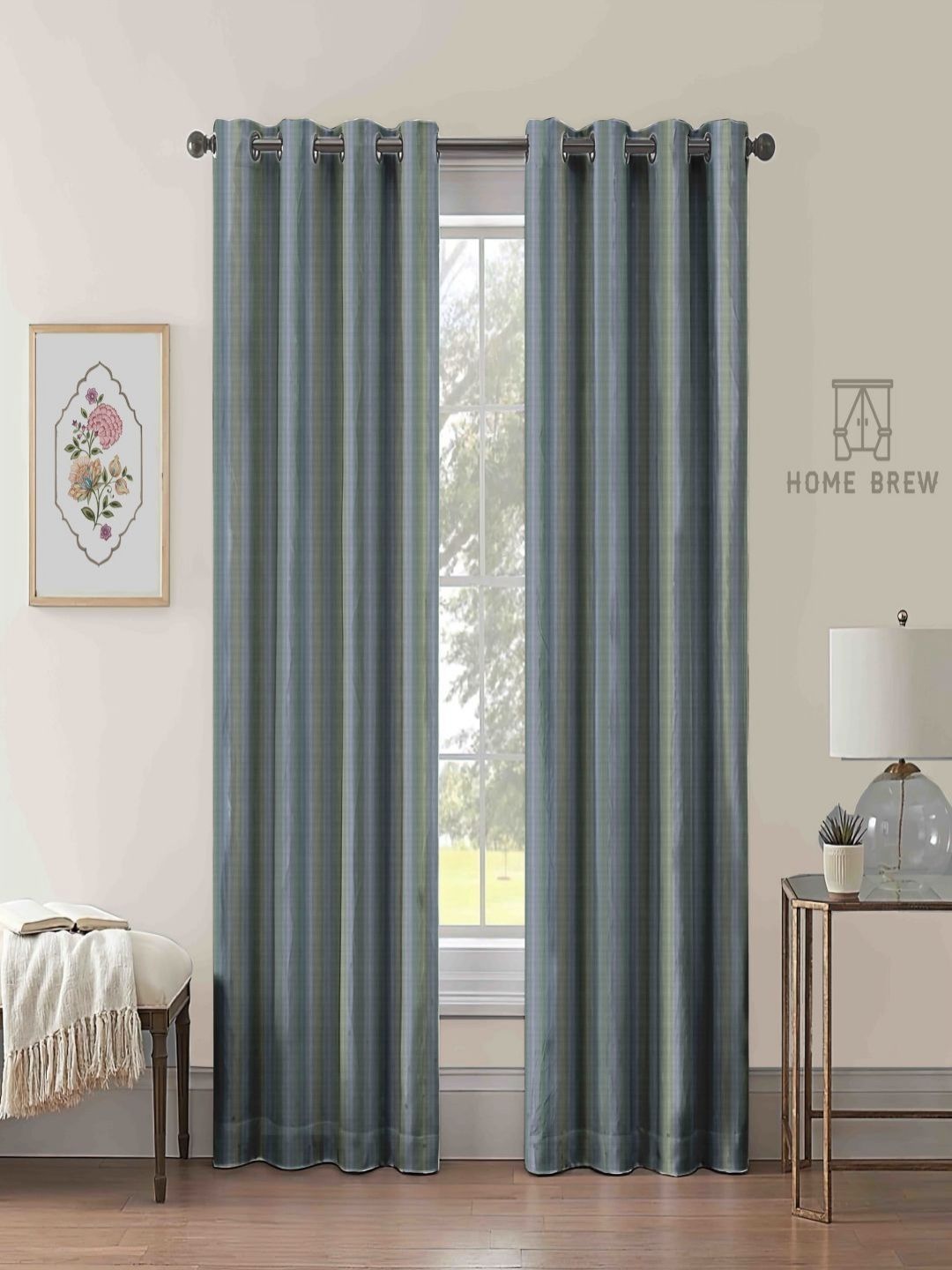 Aura Green & Grey 2 Pieces Room Darkening Long Door Curtains-image-8