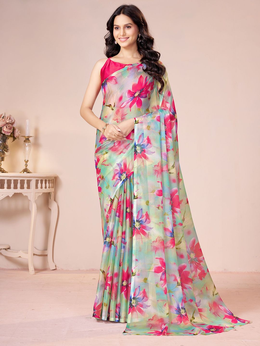Garden Vareli Floral Printed Pure Chiffon Saree-picture-32