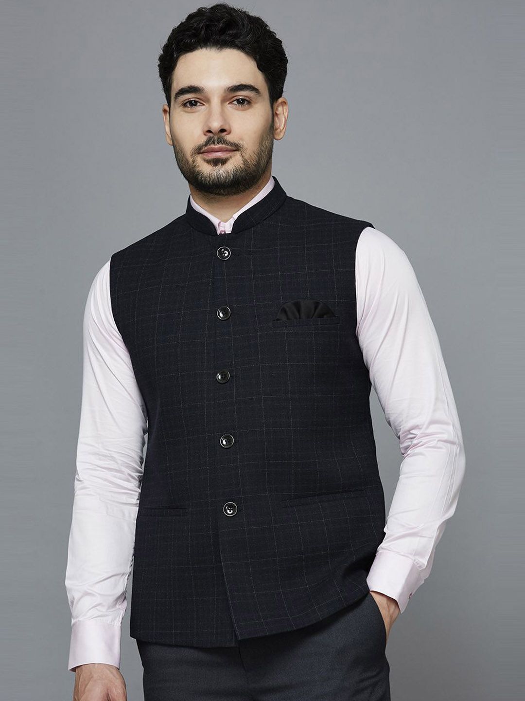 ESSAS club Checked Nehru Jacket-picture-35