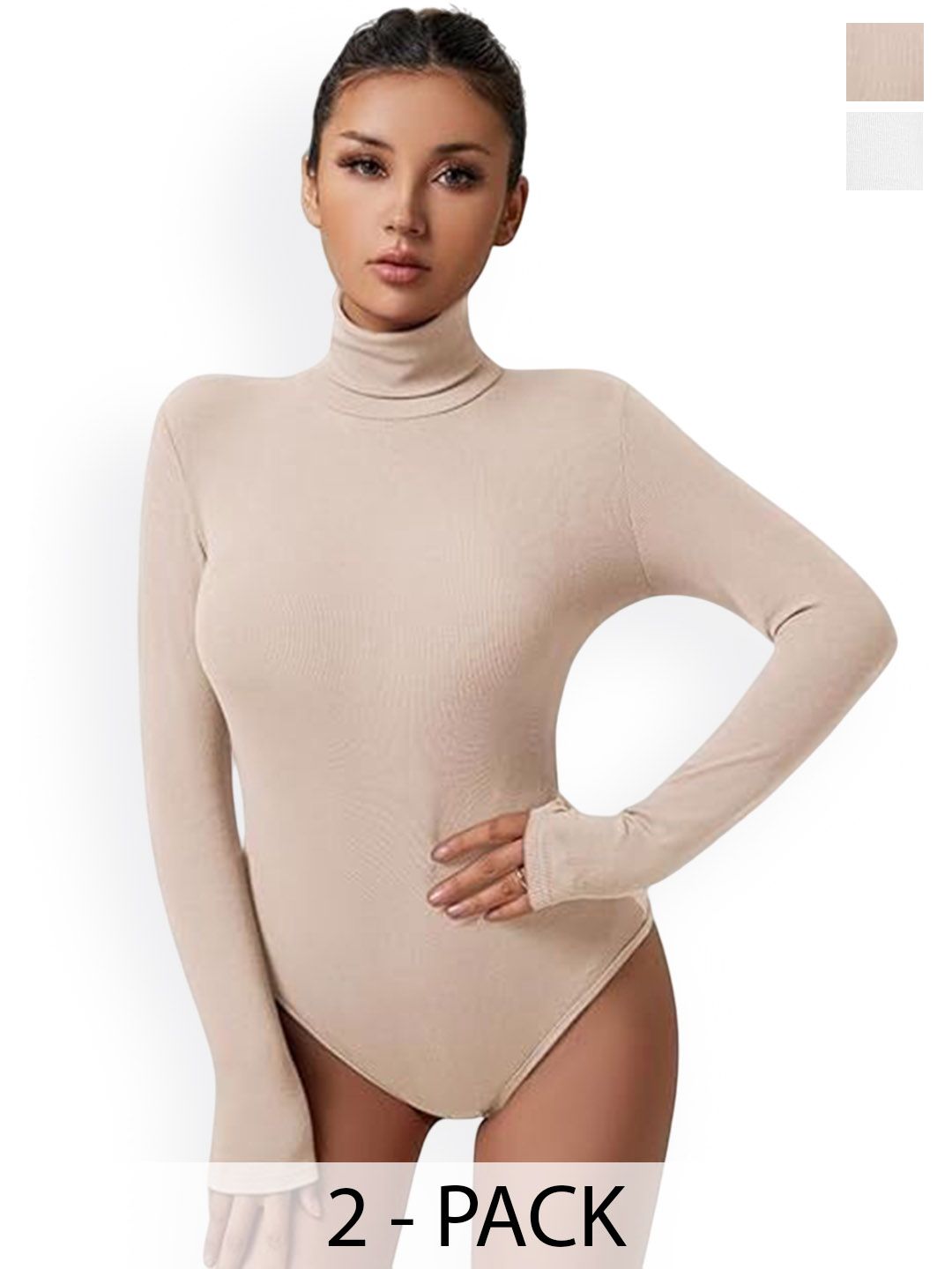 TRENDY ERA Pack Of 2 High Neck Bodysuits-image-48