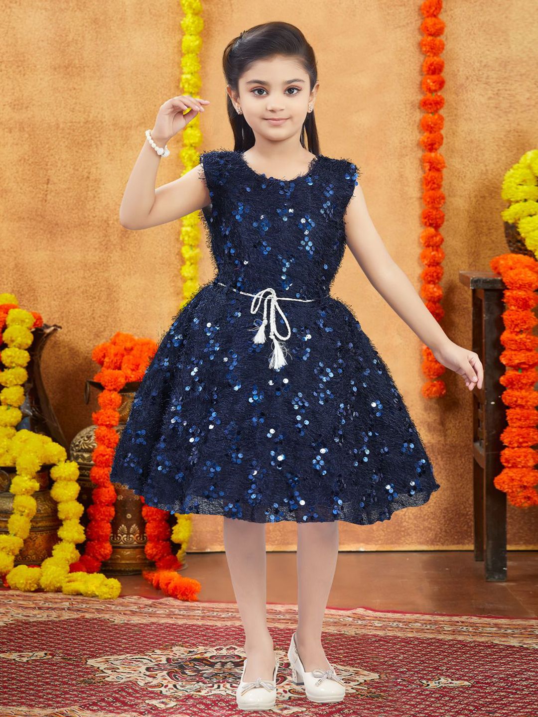 BAESD Girls Embellished Sequined Pure Wool Fit & Flare Dress-picture-28