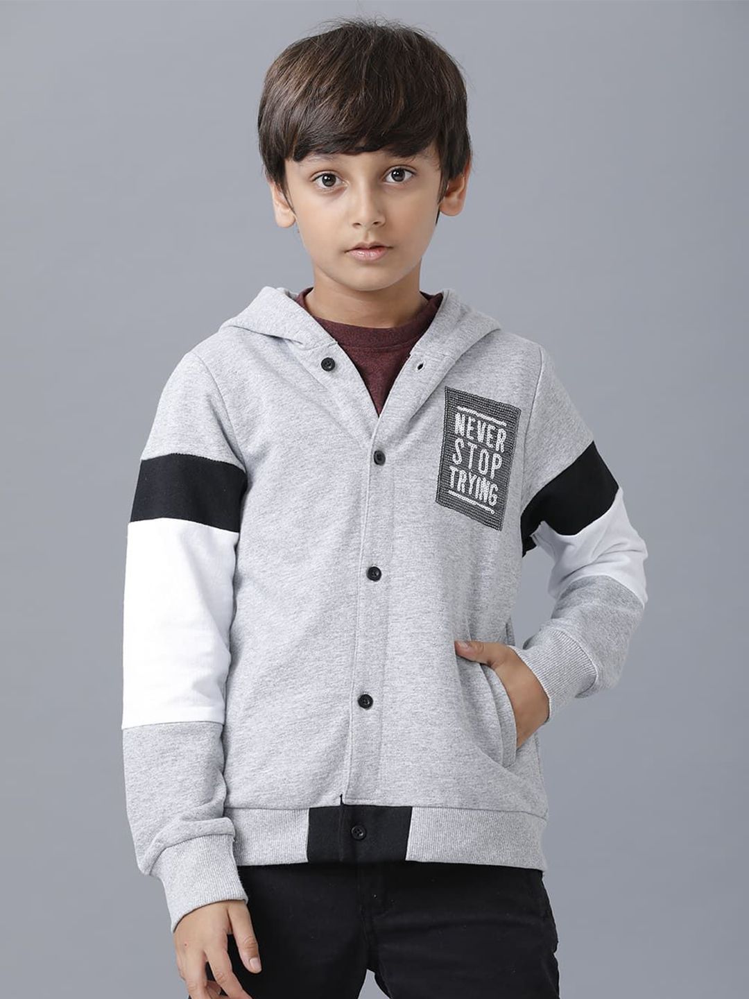 UNDER FOURTEEN ONLY Boys Colourblocked Cotton Front-Open Sweatshirt-picture-29