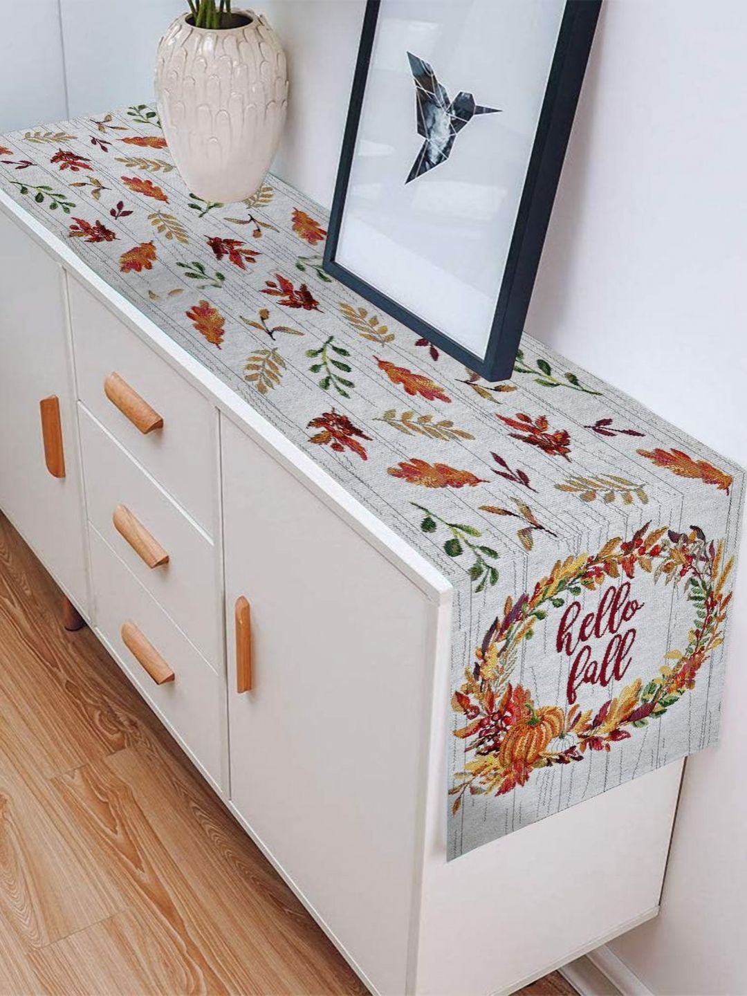 PRAKARTIK Red & Grey Floral Printed Pure Cotton Durable Table Runner