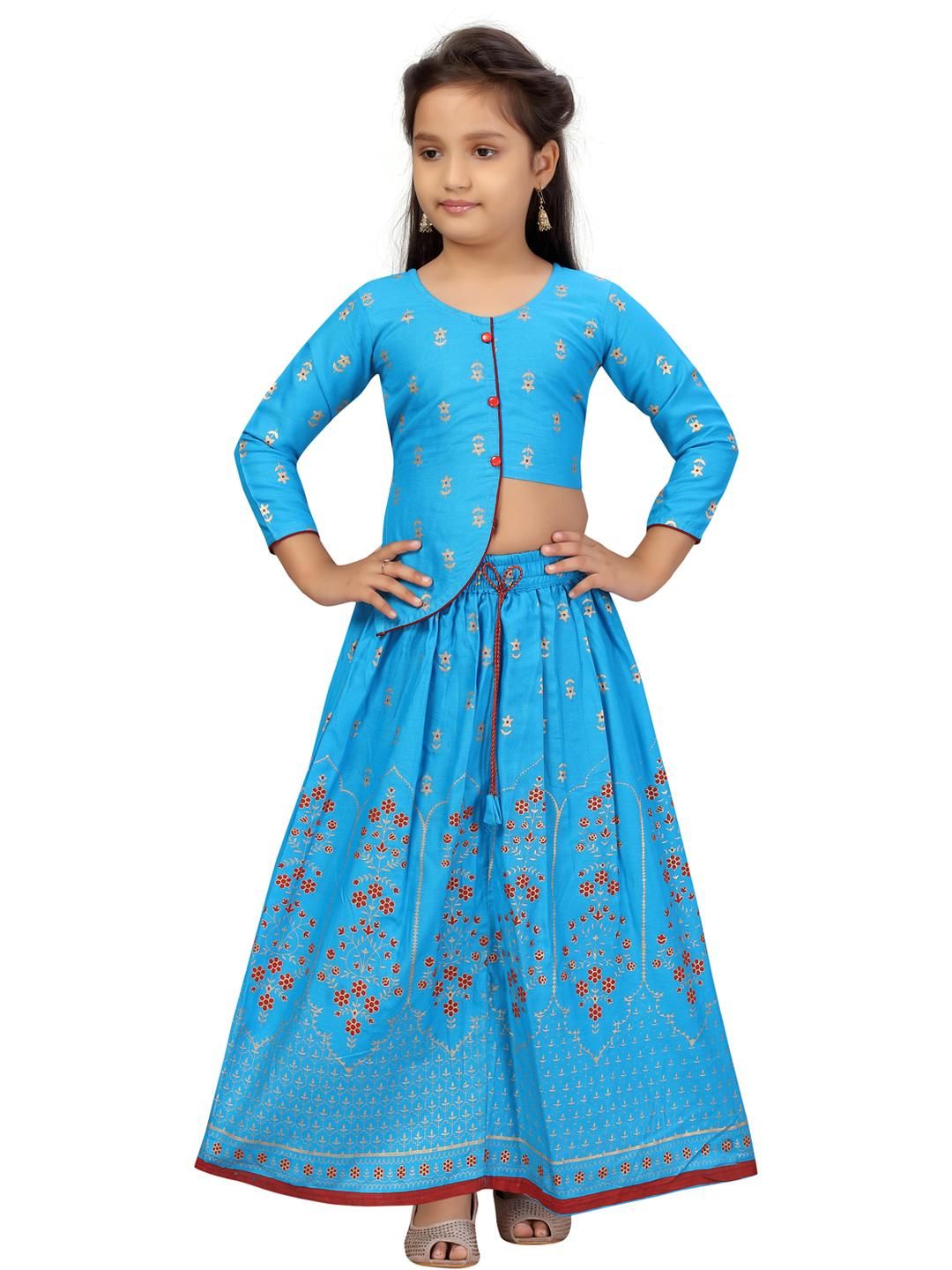 Sangria Girls Turquoise Blue Cotton Lehenga Choli-picture-24