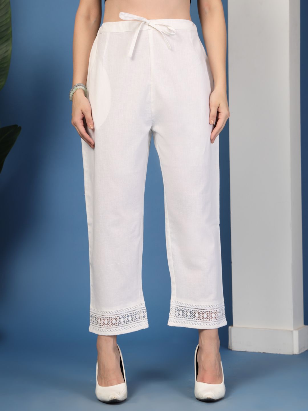 Pistaa Women Lace Hem Regular Fit Mid-Rise Cotton Ethnic Palazzos-image-49