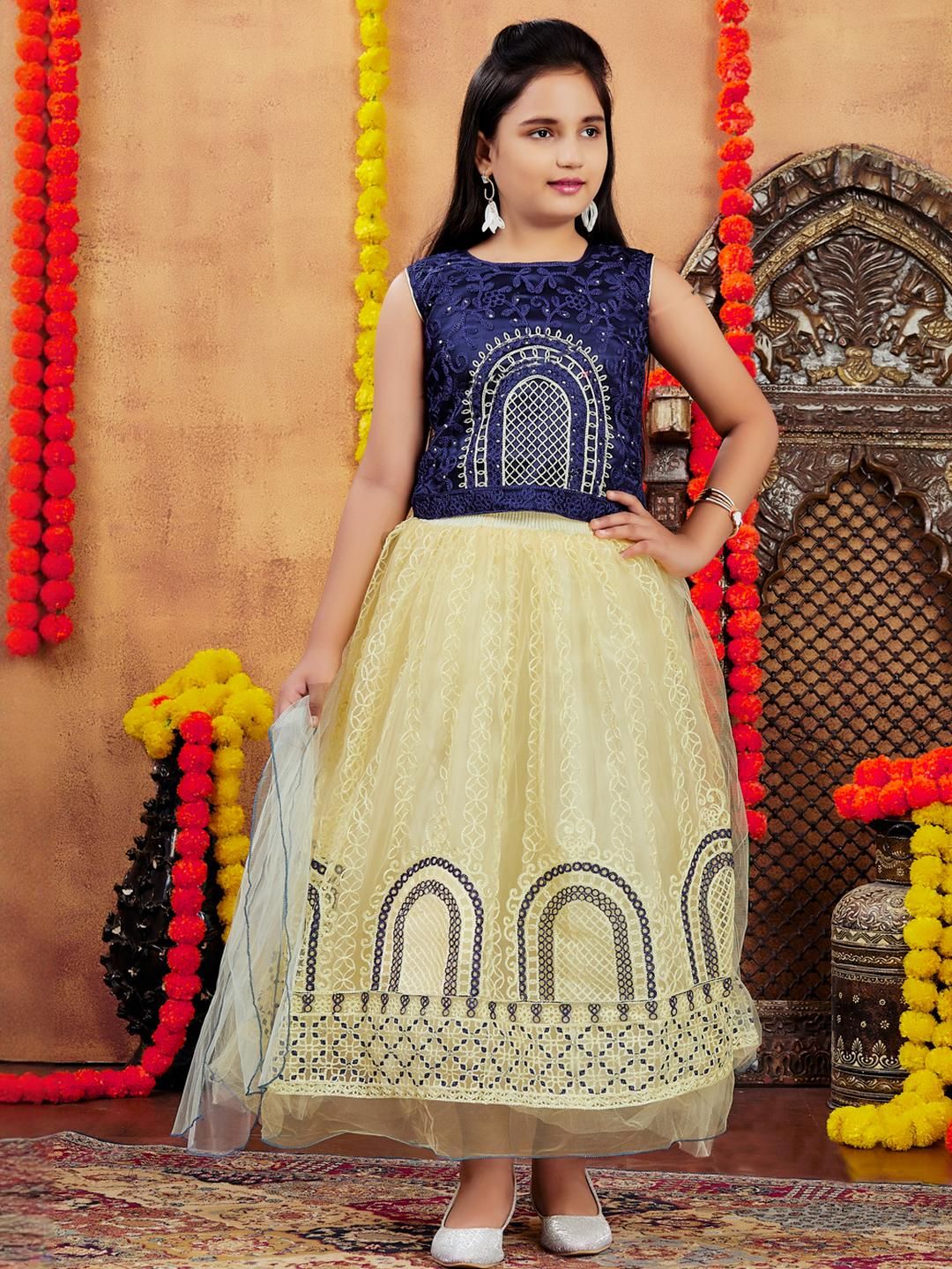 Sangria Girls Navy Blue Net Lehenga Choli-image-26