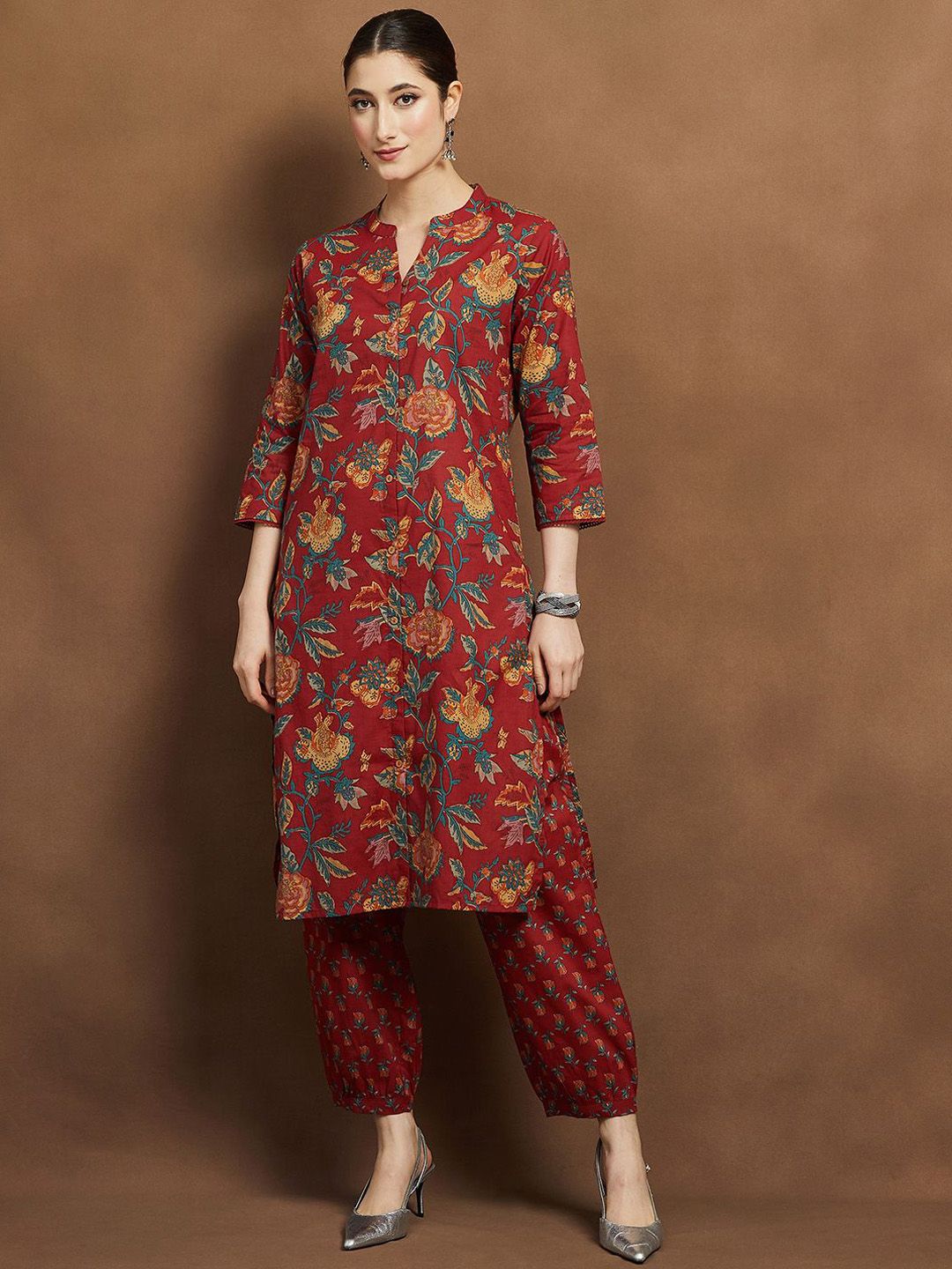 Melange by Lifestyle Women  Printed Regular Pure Cotton Kurta with Trouser