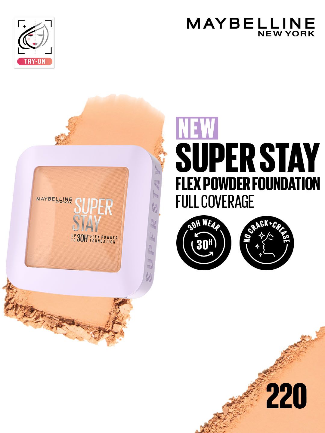 Maybelline New York Super Stay Flex Powder Full Coverage Foundation for Oily Skin 9g - 220-picture-26