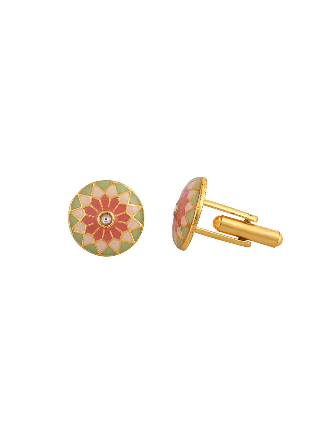 House of Pataudi Men Gold-Plated Stones Studded Enamel Detail Cuff Links-picture-19