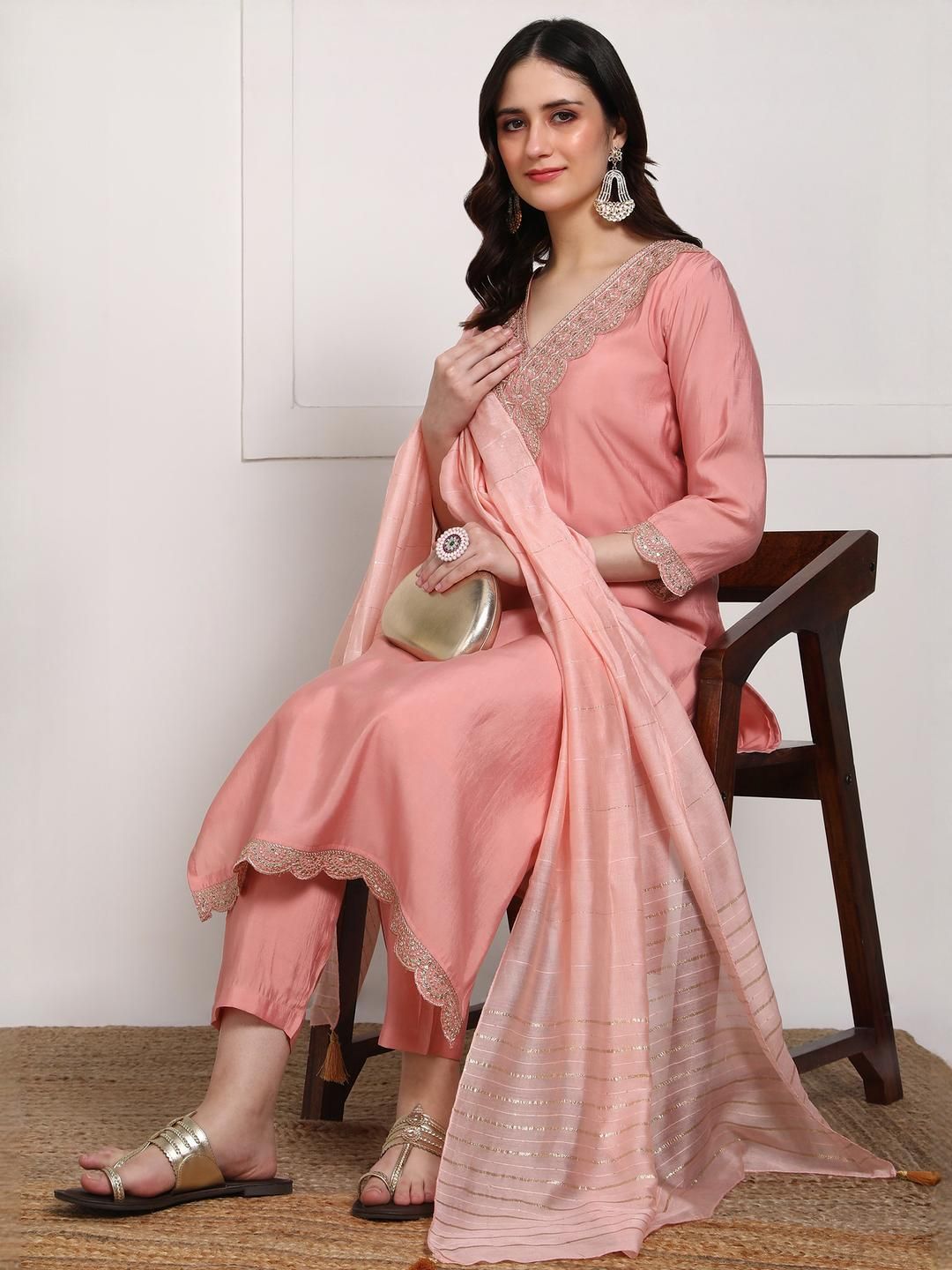 NEW ETHNIC 4 YOU Embroidered Silk Blend Kurta Sets