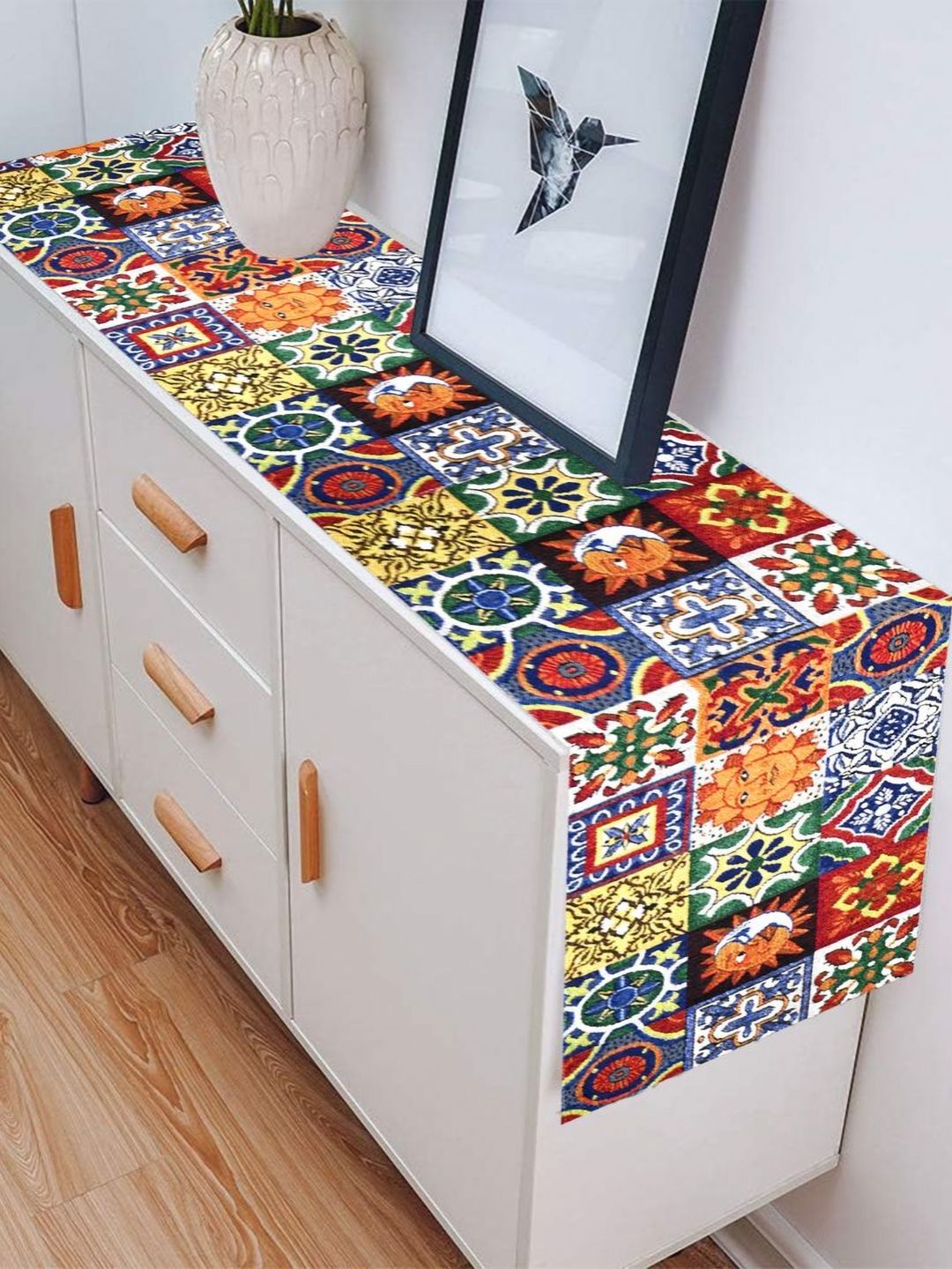 PRAKARTIK Red & Yellow Printed Pure Cotton Durable Table Runner