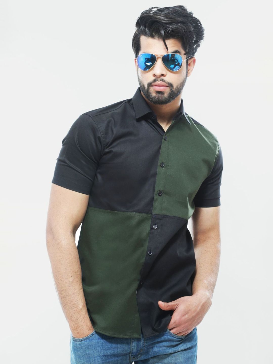 BASE 41 Men Custom Slim Fit Colourblocked Spread Collar Casual Shirt-image-11