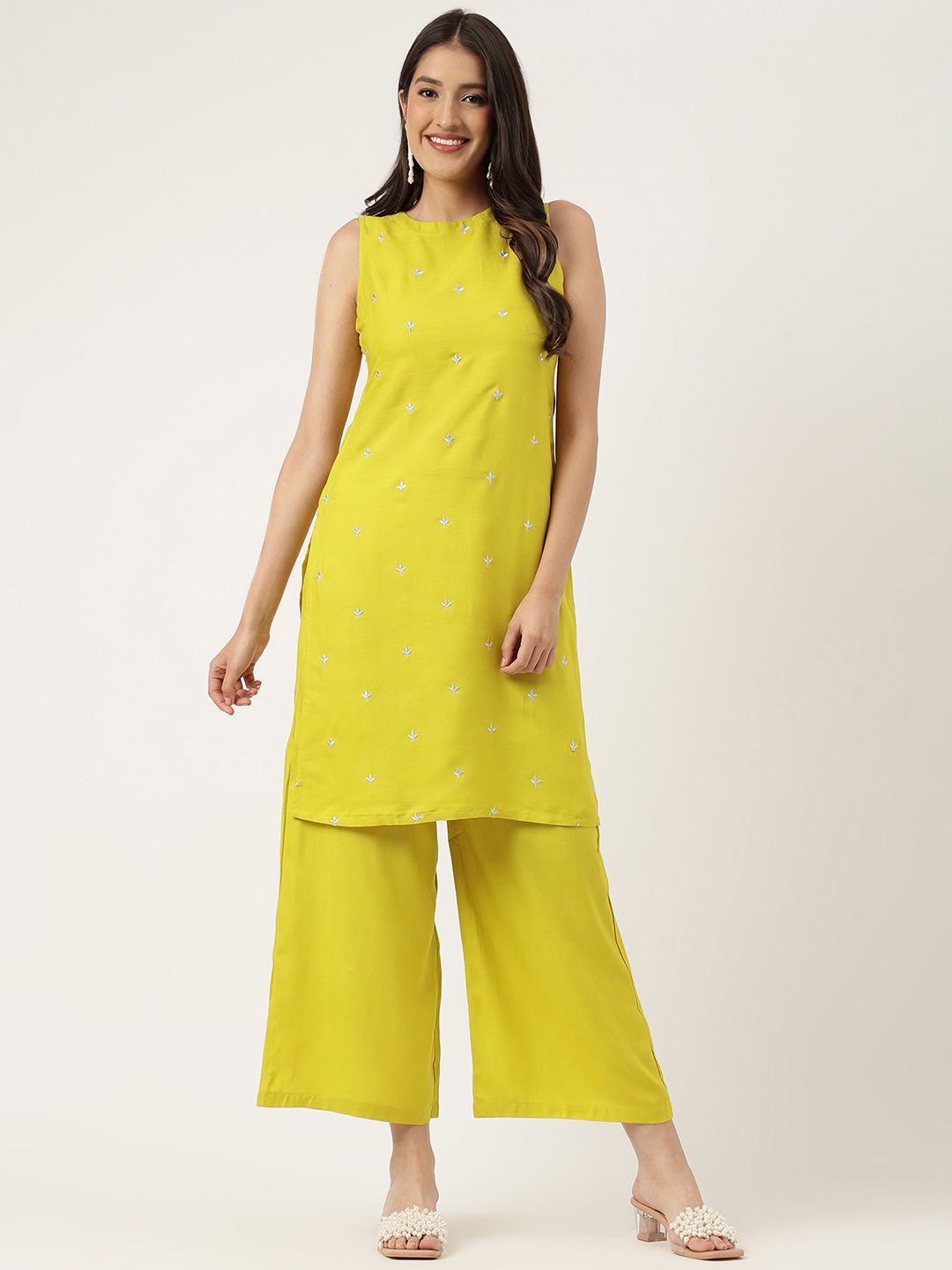 HERE&NOW Women Embroidered Regular Straight Kurta with Trousers
