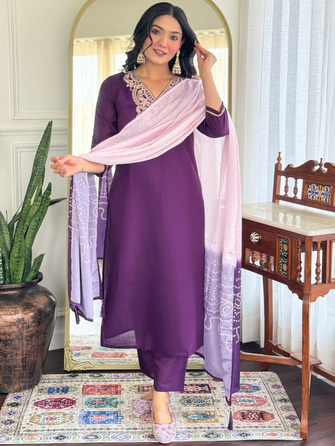 KALINI Women Paisley Embroidered Kurta with Trousers & Dupatta