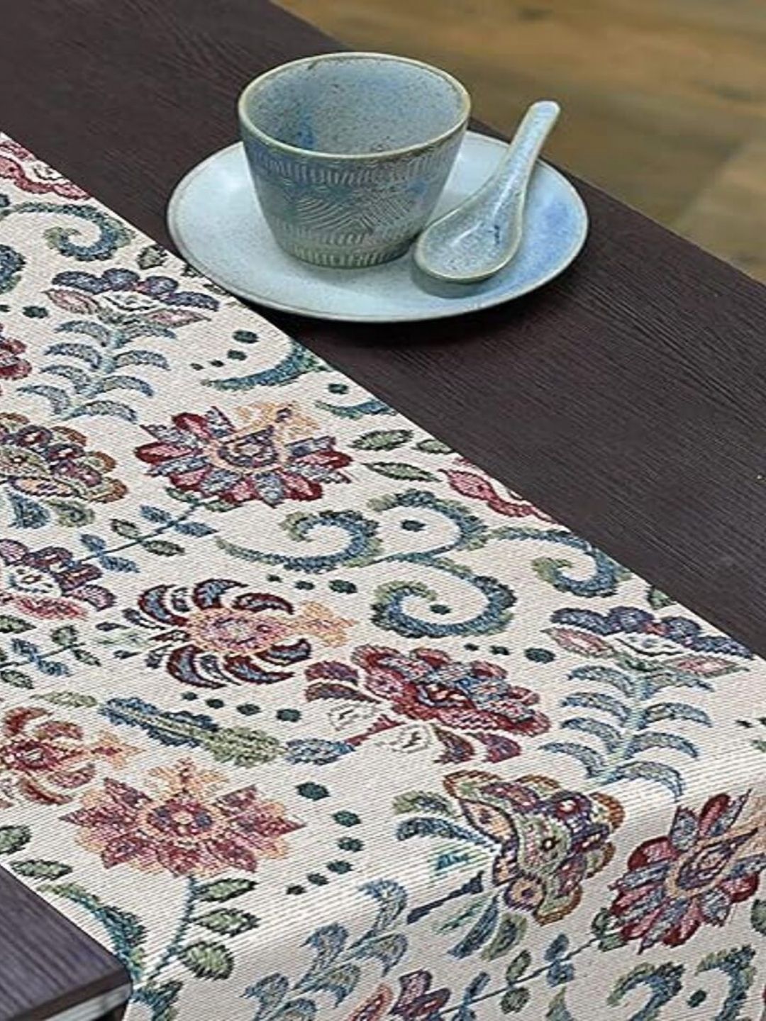 PRAKARTIK Beige & Green Floral Printed Pure Cotton Durable Table Runner
