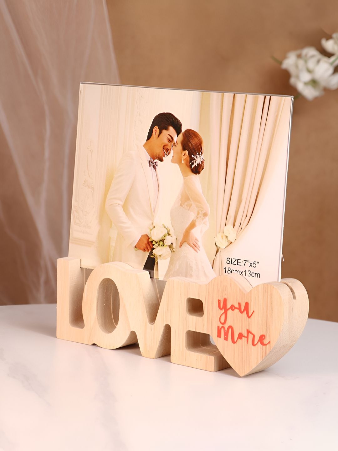 Art Street Beige Wood Couple Gift Love Base Table Photo Frame 5x7