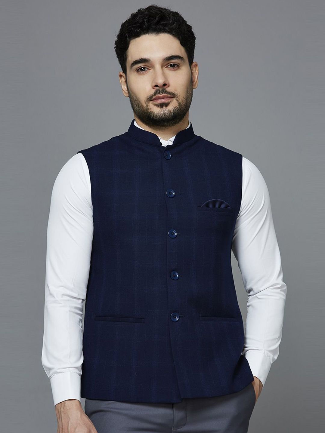 ESSAS club Checked Nehru Jacket-picture-46
