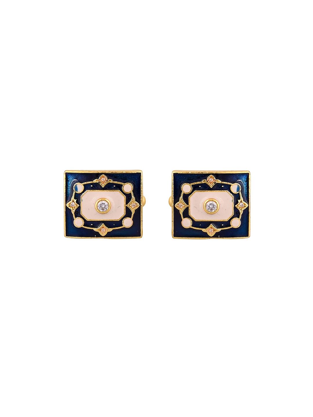 House of Pataudi Men Gold-Plated Stone-Studded Cufflinks-picture-21