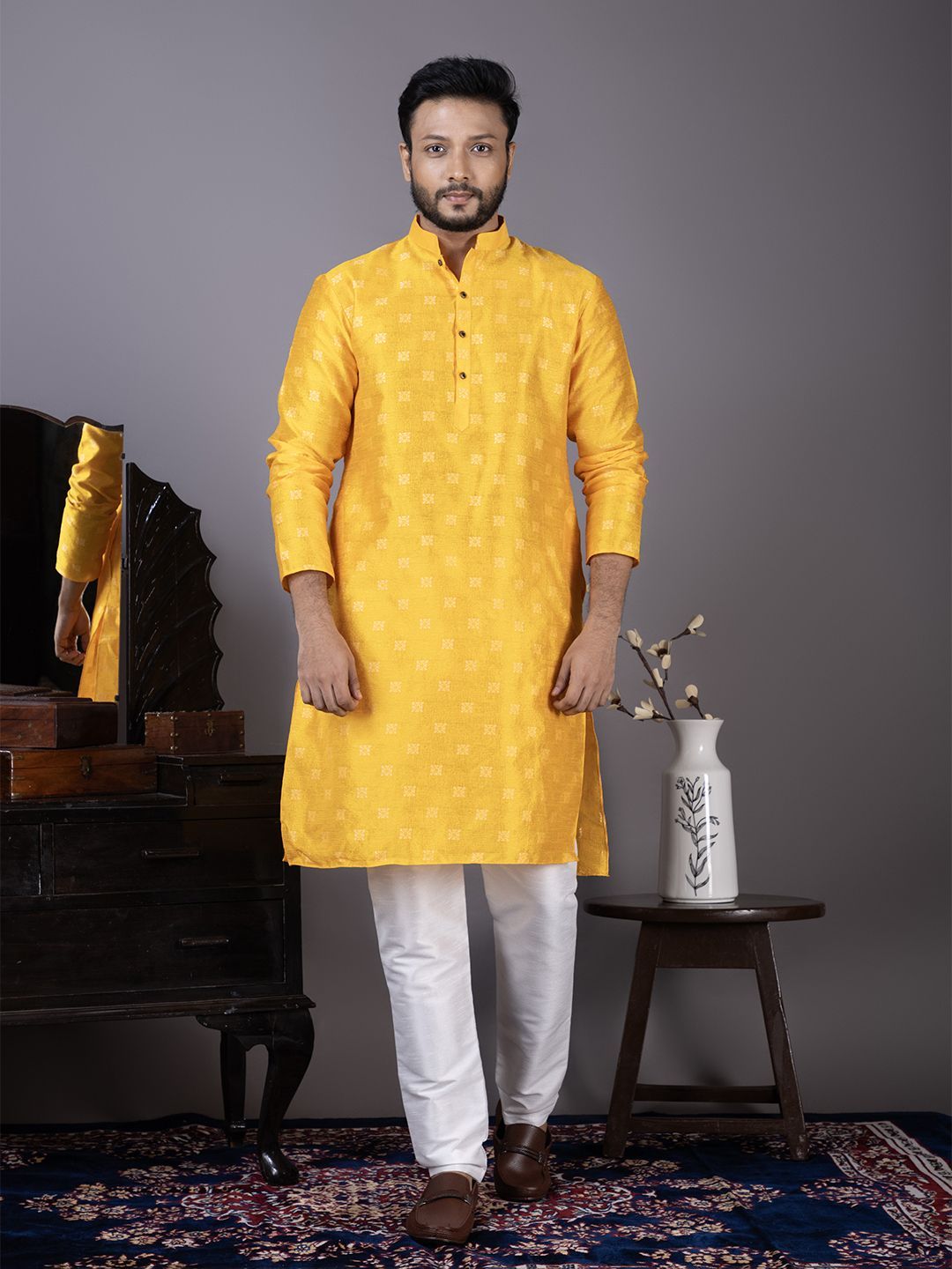 DEVOILER Men Ethnic Motifs Embroidered Thread Work Jacquard Kurta-picture-29