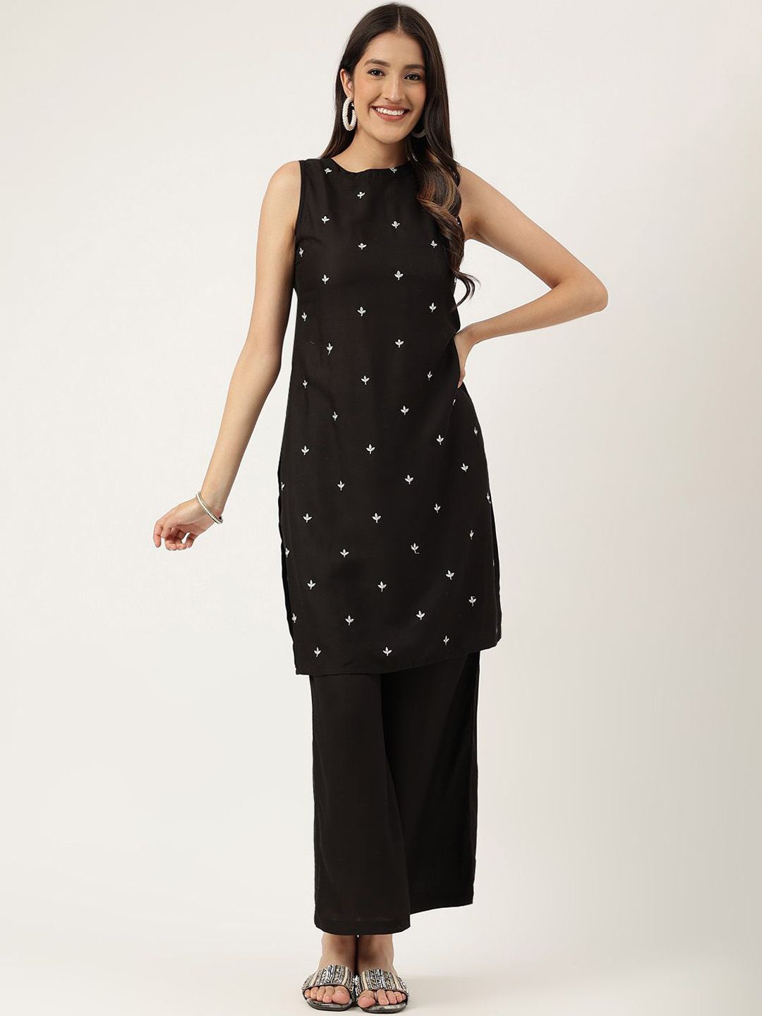 HERE&NOW Women Ethnic Motifs Embroidered Kurta with Palazzo