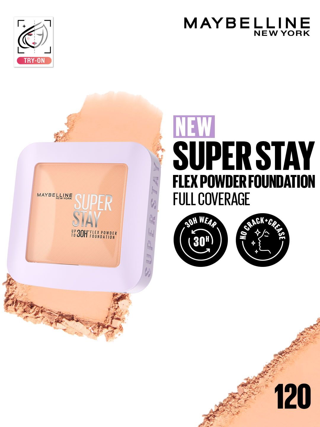Maybelline New York Super Stay Flex Powder Full Coverage Foundation for Oily Skin 9g - 120-picture-25