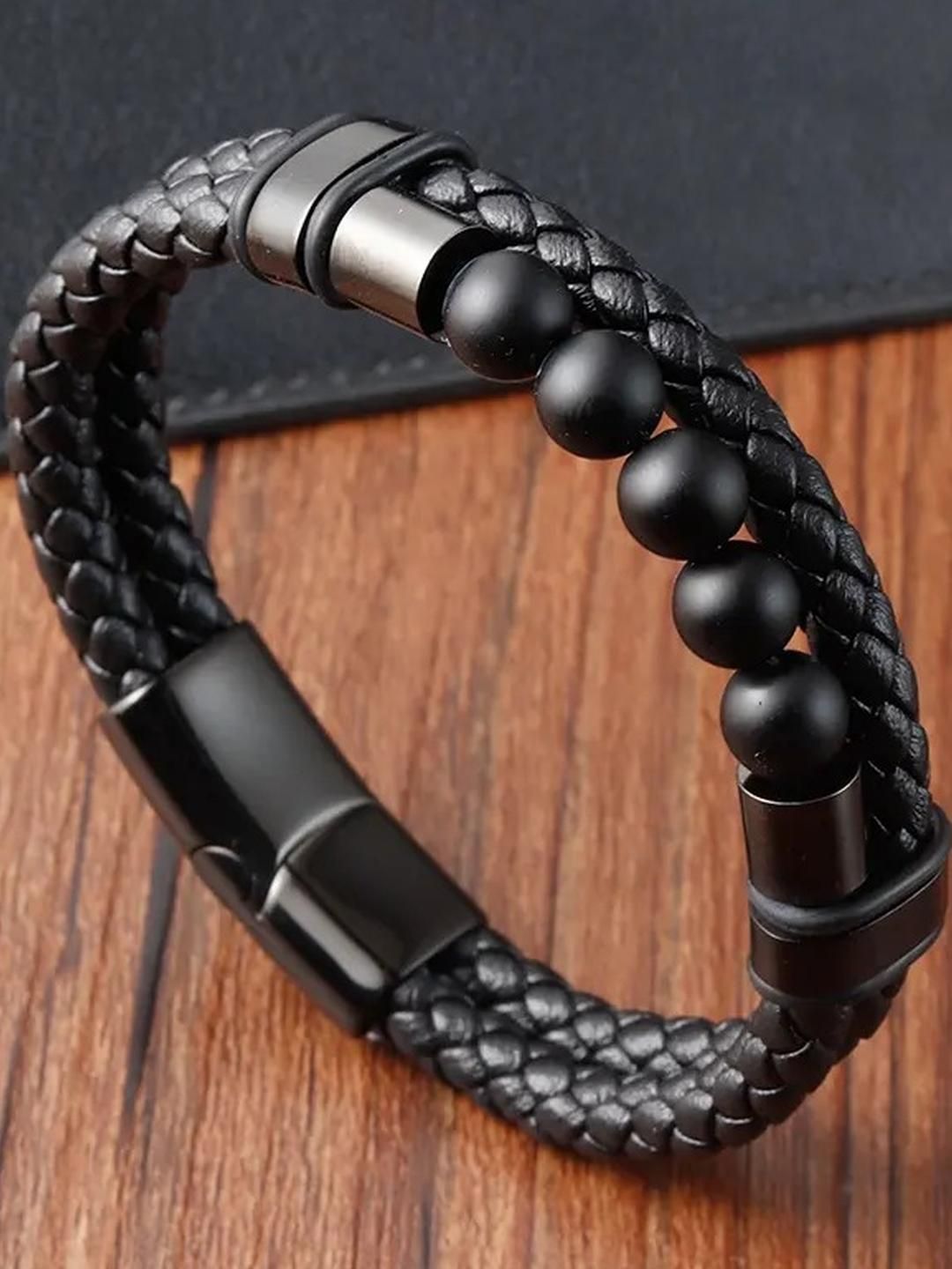 Roadster Men Leather Tribal Silver-Plated Multistrand Bracelet-picture-38